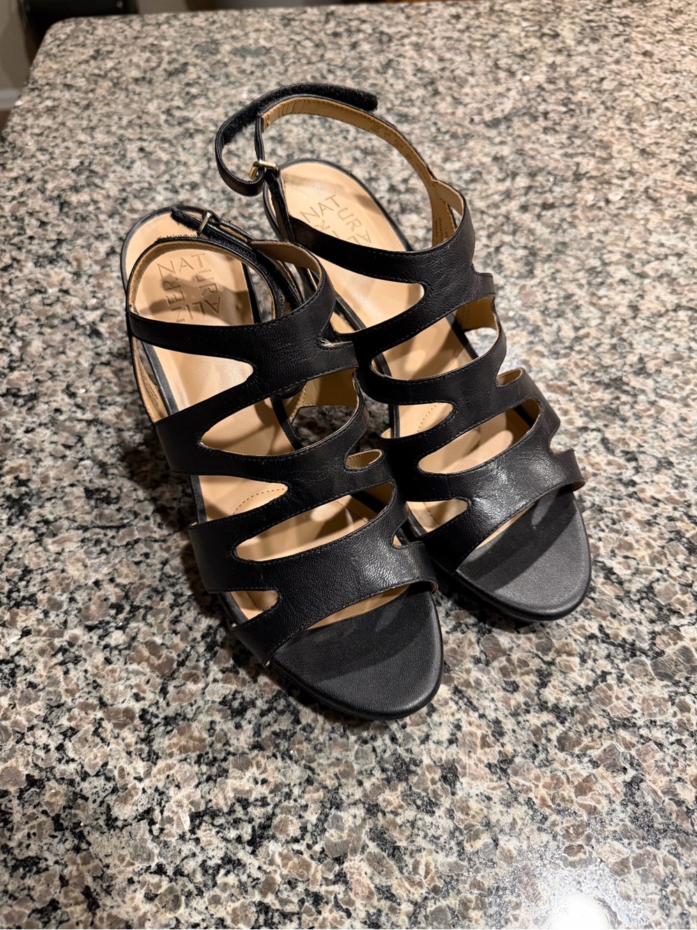 Naturalizer Black Strappy Cutout Slingback Heels